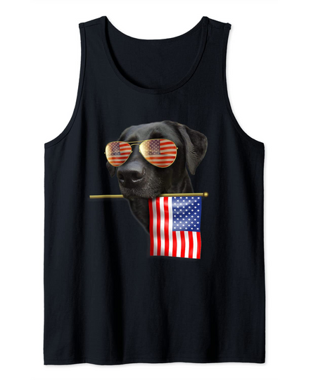 4th of July Shirt Fun American Flag Labrador Dog Lover Gift Tank Top