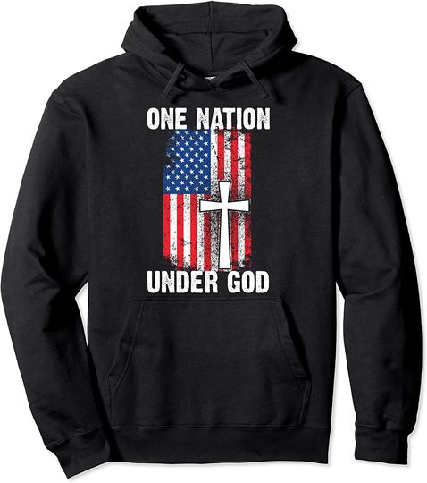 Cool One Nation Under God Funny USA Flag Cross Patriot Gift Pullover Hoodie