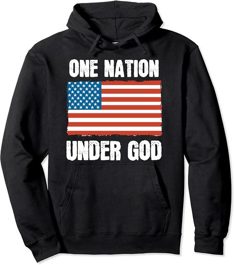 One Nation Under God Blessed American Flag Christian Cross Pullover Hoodie