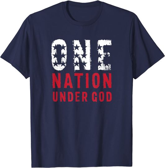 Vintage One Nation Under God American Flag Text T-Shirt
