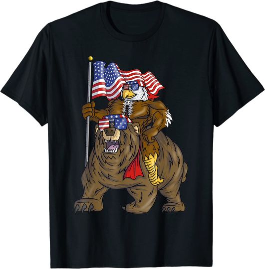 Proud American Bald Eagle Bear 4th July Flag Christmas Gift T-Shirt