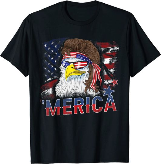 Merica Bald Eagle Mullet 4th Of July American Flag Patriotic T-Shirt