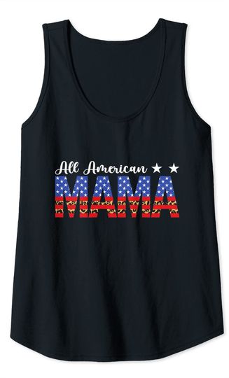All American Mama Leopard American Flag 4th of July Tank Top