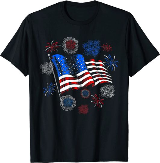 Fireworks 4th of July American Flag Patriotic Sparklers T-Shirt