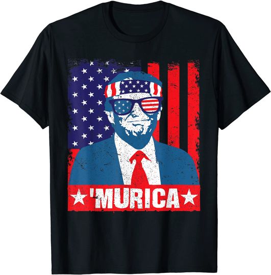Murica Trump USA Flag Glasses T-Shirt