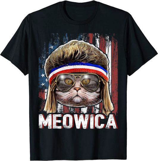 Meowica Cat Mullet American Flag T Shirt