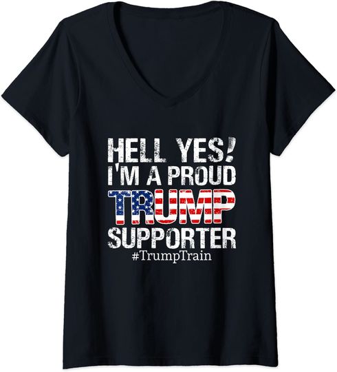Womens Proud Trump Supporter Red Wave V Neck T Shirt