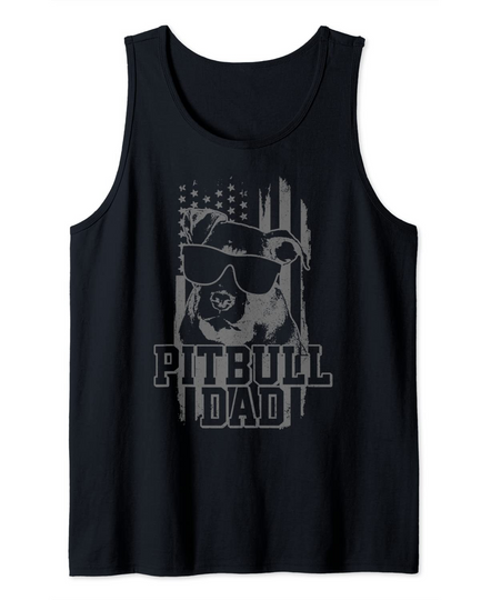 Mens Pitbull Dad American Flag Patriotic Dog Tank Top