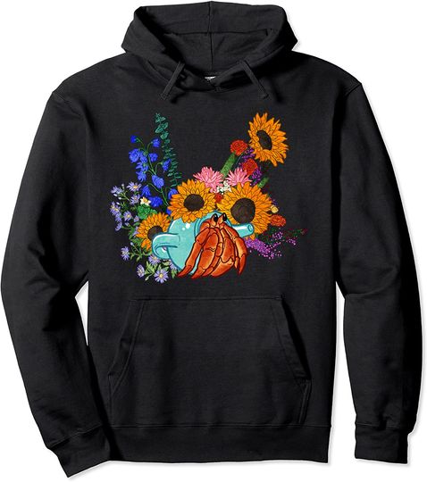 Teapot Hermit Crab and Flowers - Pullover Hoodie