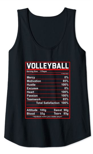 Volleyball Nutrition Facts Women Men Tank Top