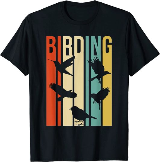 Vintage Style Birding T-Shirt For Birders With Birds