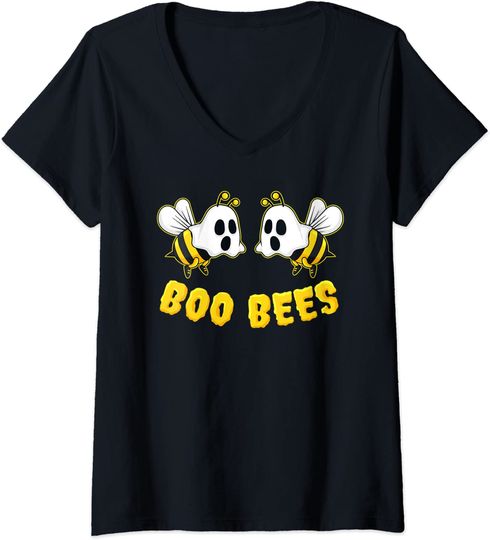 Halloween Boo Bees Ghost Matching Couples Family V-Neck T-Shirt