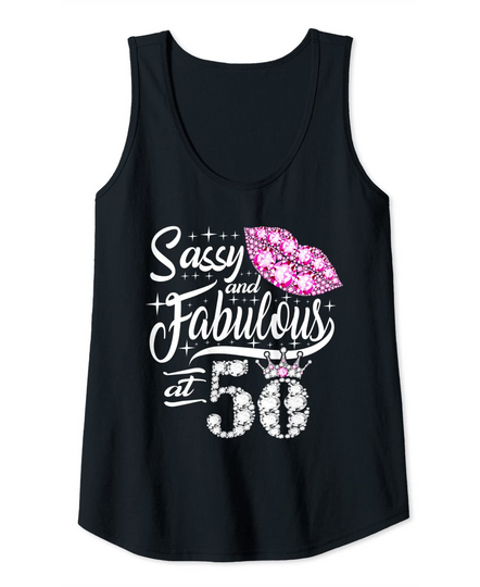 Womens Sassy and fabulous at 50 Years Old 50th Birthday Crown Lips Tank Top