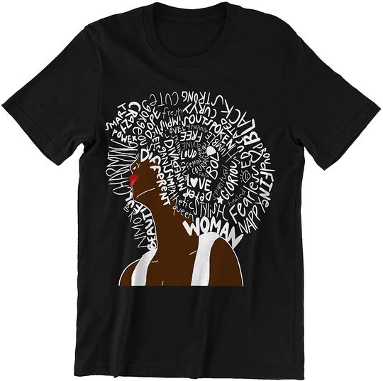 Black Queen Curly Hair Typography Shirt