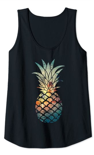 Vintage Pineapple Beach Sore Palms Sunrise Sunset Hawaiian Tank Top