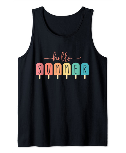 Hello Summer Vacation Ice Cream Popsicle Ice Lolly Tank Top