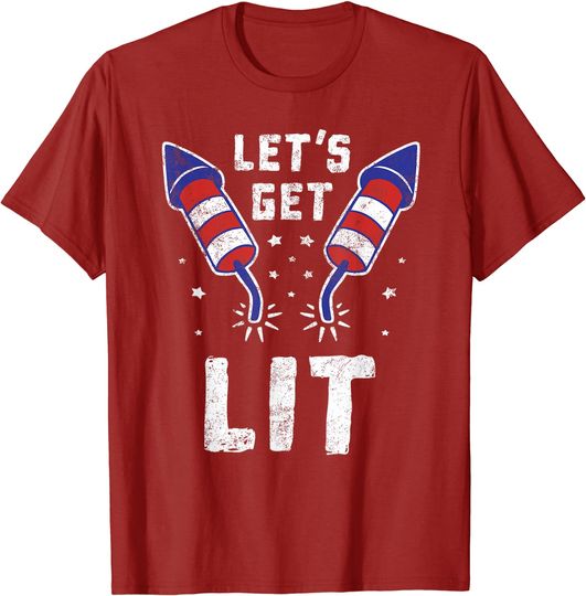 Funny 4th Of July Let’s Get Lit For Men & Women Fun Novelty T-Shirt