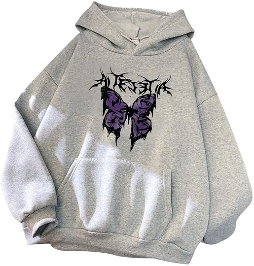 Oversized Butterfly Graphic Hoodie Drawstring Loose Pullover Tops with Pockets