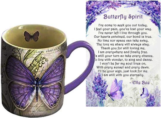 Lola Bella Gifts and Lang Lavender Butterfly Mug, Butterfly Spirit Poem Card Box Sympathy Grief Memorial Gift