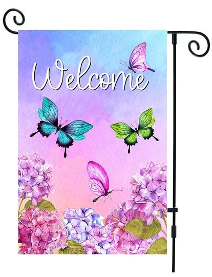 Welcome Spring Garden Flag 12.5"x18",Double Sided Watercolor Flowers and butterfly Seasonal Outdoor flag Banner for Farmhouse Yard Lawn Outdoor Decoration.