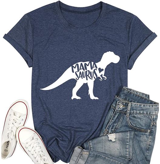 Mama Dinosaur Shirt Mama Saurus Shirts for Women Casual Mom Dinosaur Mama Saurus Graphic Tee Shirt