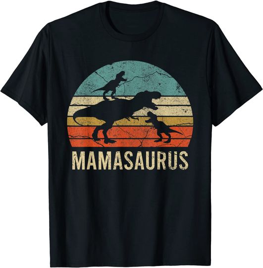 Mommy Mom Mama Dinosaur Two kid Mamasaurus Gift T-Shirt