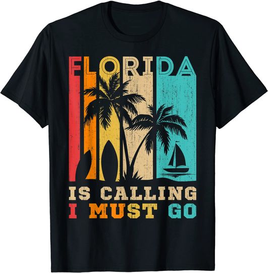 Vintage Summer Beach Sun Florida Is Calling I Must Go Beach T Shirt