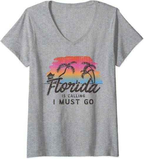 Womens Florida Is Calling I Must Go Summer Vacation Beach T Shirt