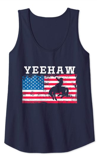 Yeehaw American Flag Bronc Horse Riding Cowboy Cowgirl  Tank Top