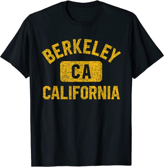 Berkeley CA California Gym Style Distressed Amber Print T Shirt