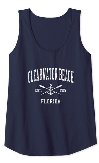Clearwater Beach FL Vintage Crossed Oars & Boat Anchor Sport Tank Top