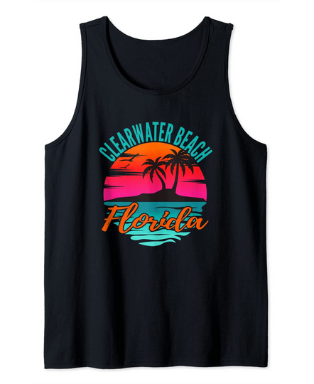 Clearwater Beach Florida Palm Tree Island Pink Sunset Tank Top