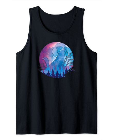 Colorful Forest Animal Gift Howling Predator Full Moon Wolf Tank Top