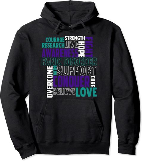 Panic Disorder Awareness Love Strength Live Support Teal Ribbon Pullover Hoodie