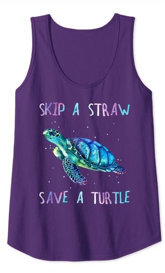 Turtle Watercolor Sea Ocean Skip a Straw Save the Turtle Tank Top
