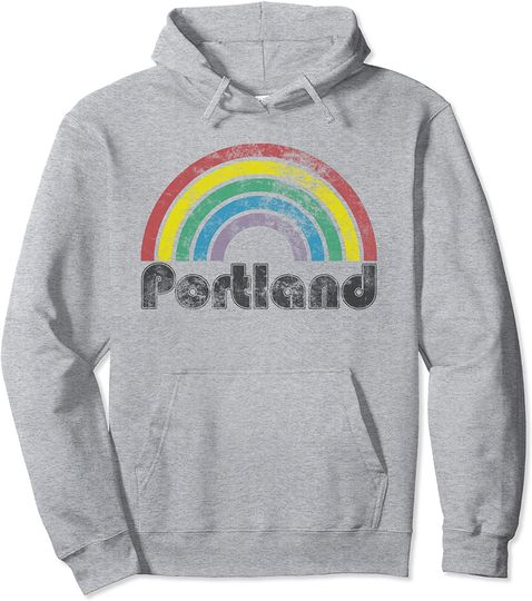 Portland Oregon Rainbow 1970's 1980's Style Retro Vintage Hoodie