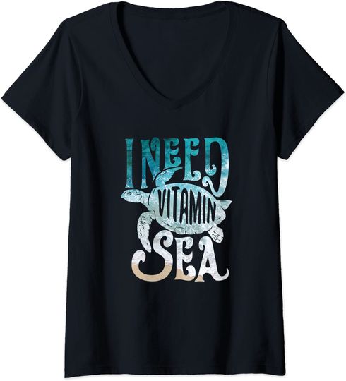 Womens I Need Vitamin Sea Funny Ocean Turtle Water Beach T Shirt