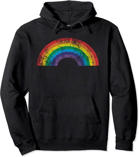 Rainbow Pullover Hoodie Retro 80's Gay Pride Month LGBT  Hoodie