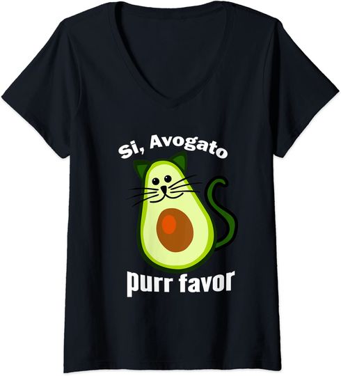 Womens Si Avogato Purr Favor Cat - Yes Avocado Please Gato T Shirt