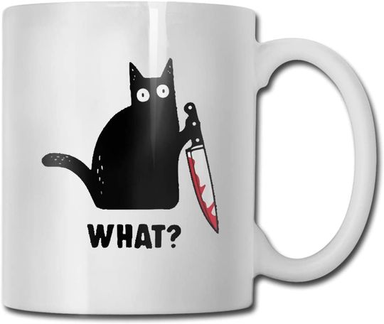 Cat What Murderous Black Cat with Knife Coffee Mug - Poop Mug