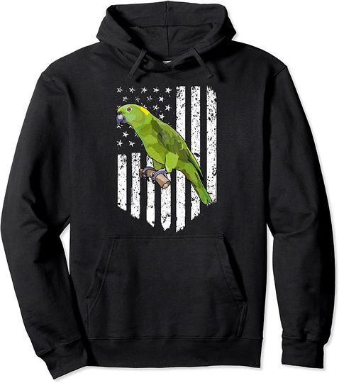 White American Flag Green Parrot Bird Pullover Hoodie