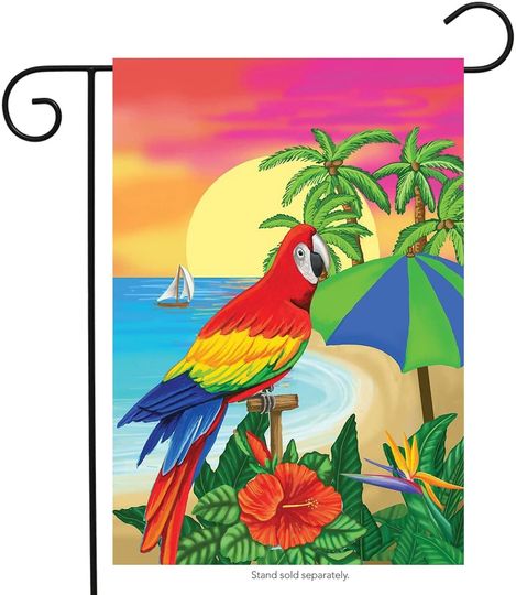 Briarwood Lane Paradise Parrot Summer Garden Flag Tropical Island Sailboat Palm Trees