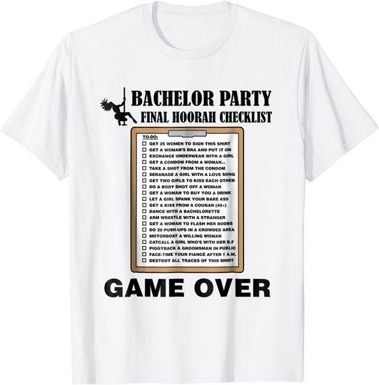 Mens Bachelor Party Checklist Funny Challenge T Shirt