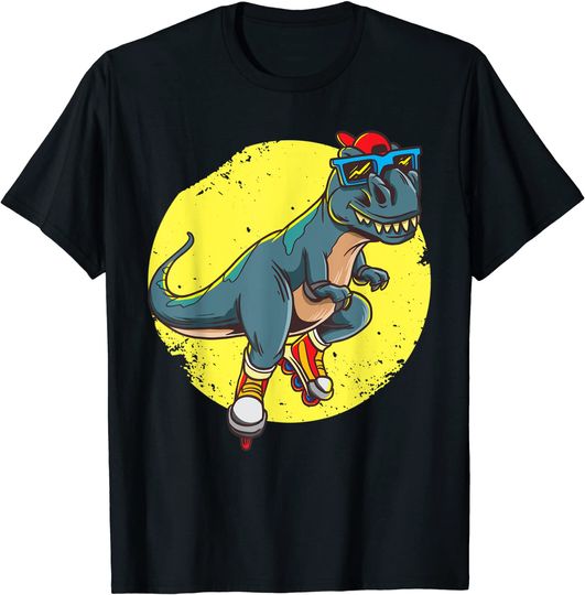 Skating Trex Dinosaur Rollerblades Skater T Shirt
