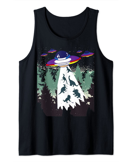 Funny UFO Space Alien: Forest Dinosaur Abduction Tank Top