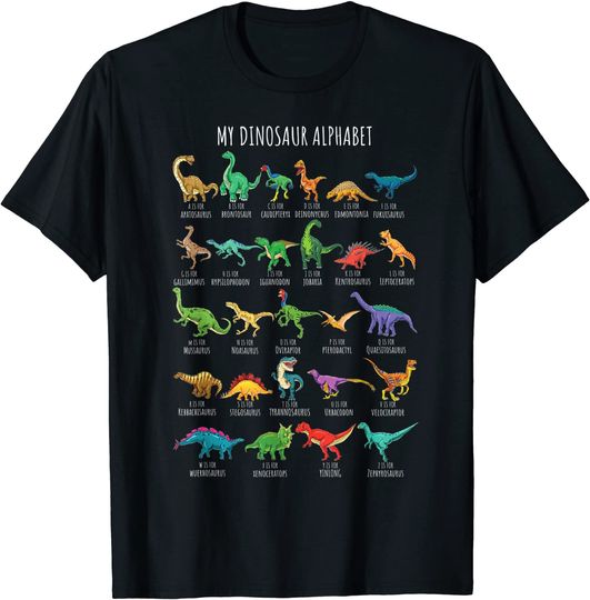 Types Of Dinosaurs Alphabet A-Z ABC Dino Identification T Shirt