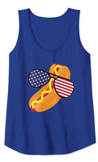 Hot Dog Glasses USA Flag Tank Top