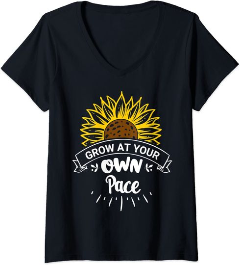 Grow at Your Own Pace Plants Sunflower Shirt,Flower Plant V-Neck T-Shirt
