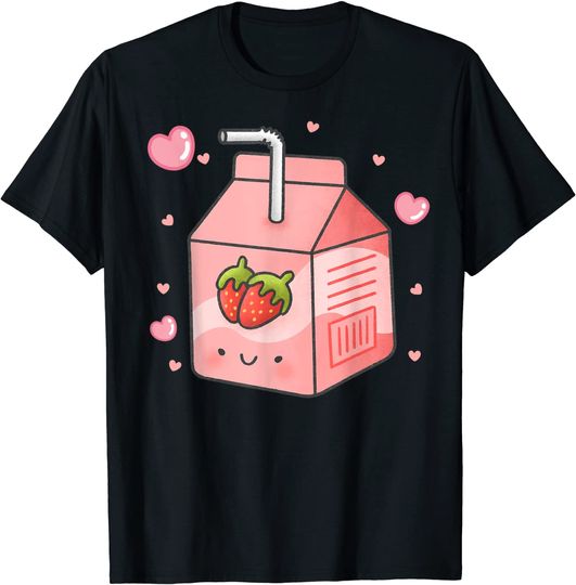 Retro 90s Japanese Kawaii Strawberry Milk Shake Carton T-Shirt