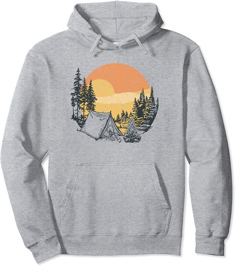 Camping Sunset Forest Circle Scene Pullover Hoodie